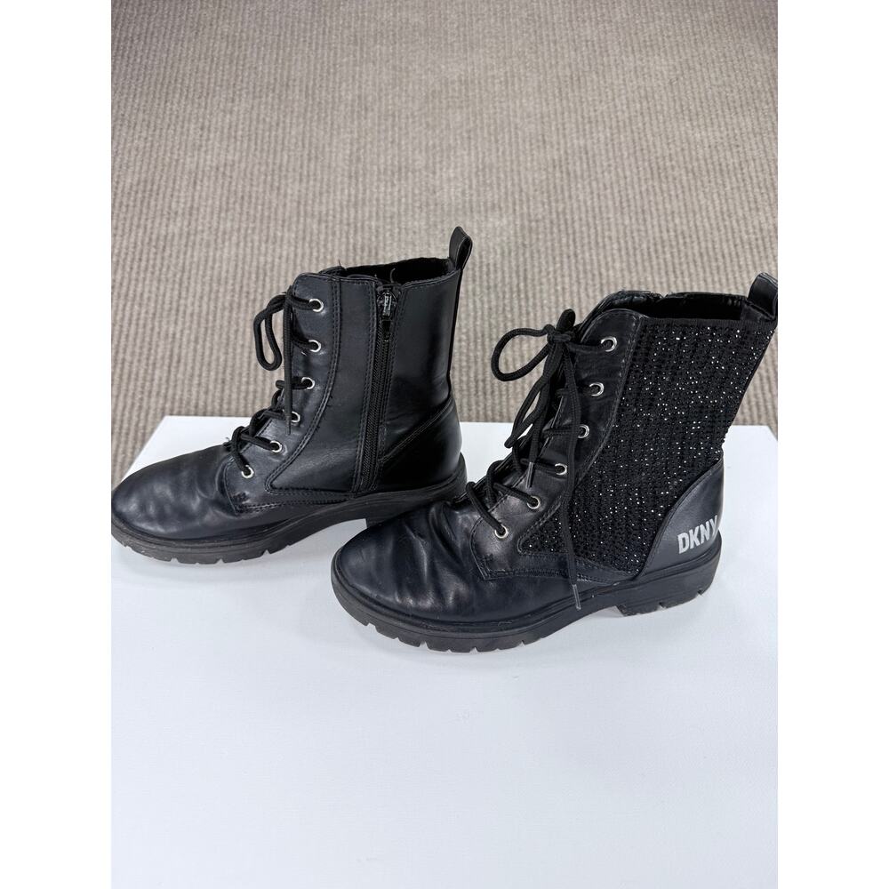 DKNY Girls Stassi Menia Black Crystal Knit Combat Boots Size 3 Youth - Picture 6 of 8